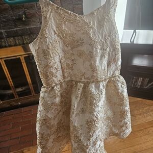 Girls' Ivory and Gold Floral Brocade Formal Dress